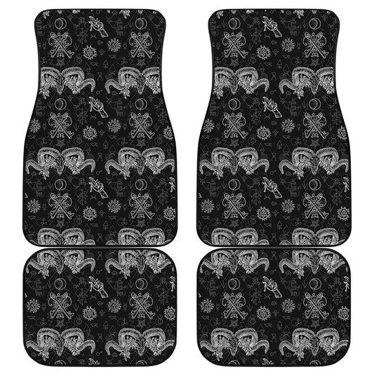 Black And White Wicca Gothic Print Front and Back Car Floor Mats