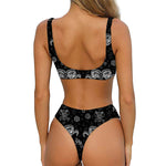 Black And White Wicca Gothic Print Front Bow Tie Bikini