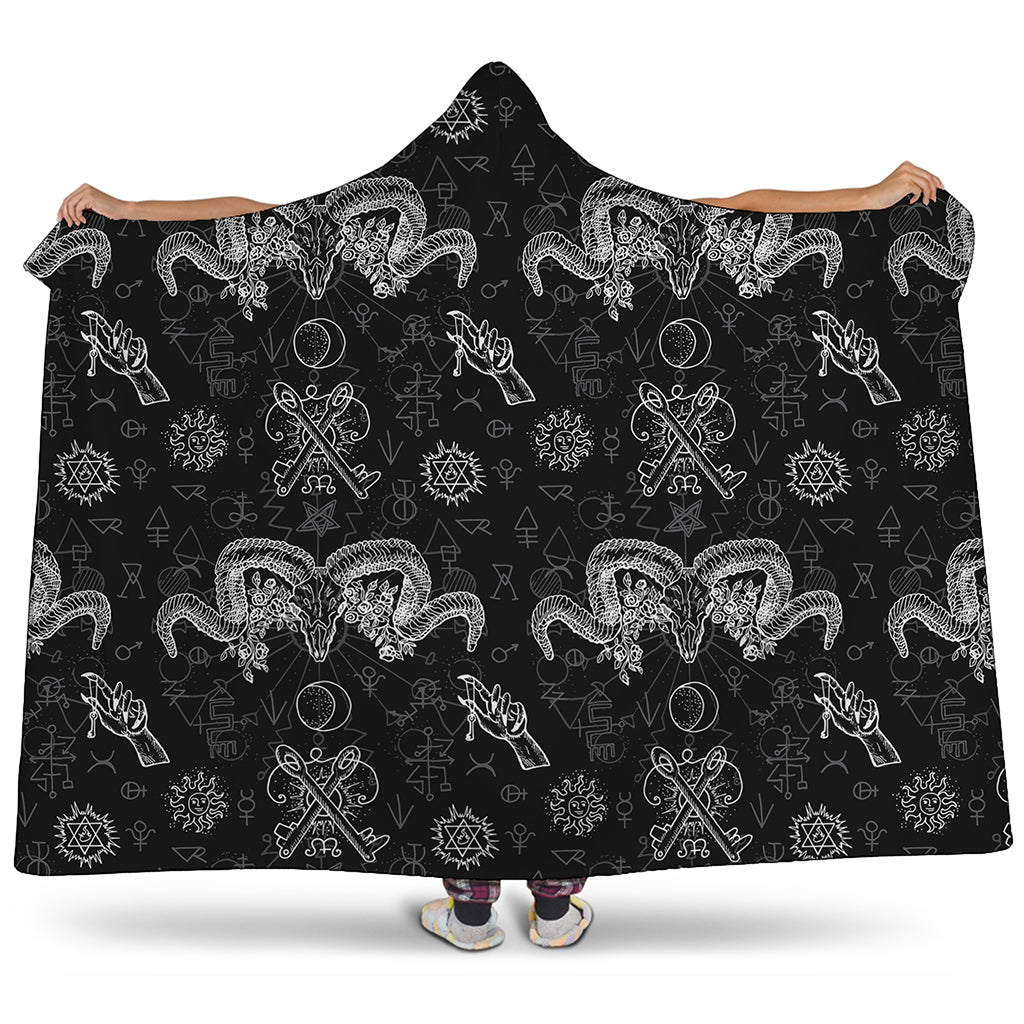 Black And White Wicca Gothic Print Hooded Blanket