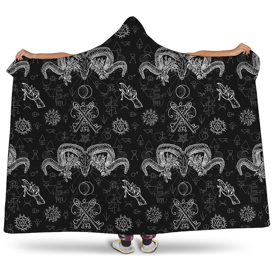Black And White Wicca Gothic Print Hooded Blanket