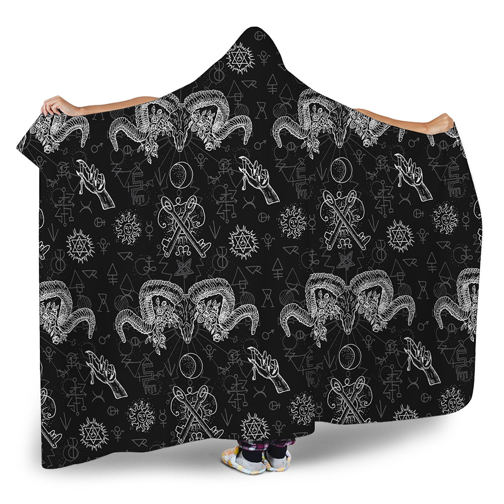 Black And White Wicca Gothic Print Hooded Blanket