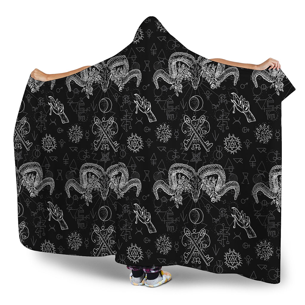 Black And White Wicca Gothic Print Hooded Blanket