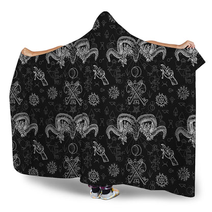 Black And White Wicca Gothic Print Hooded Blanket