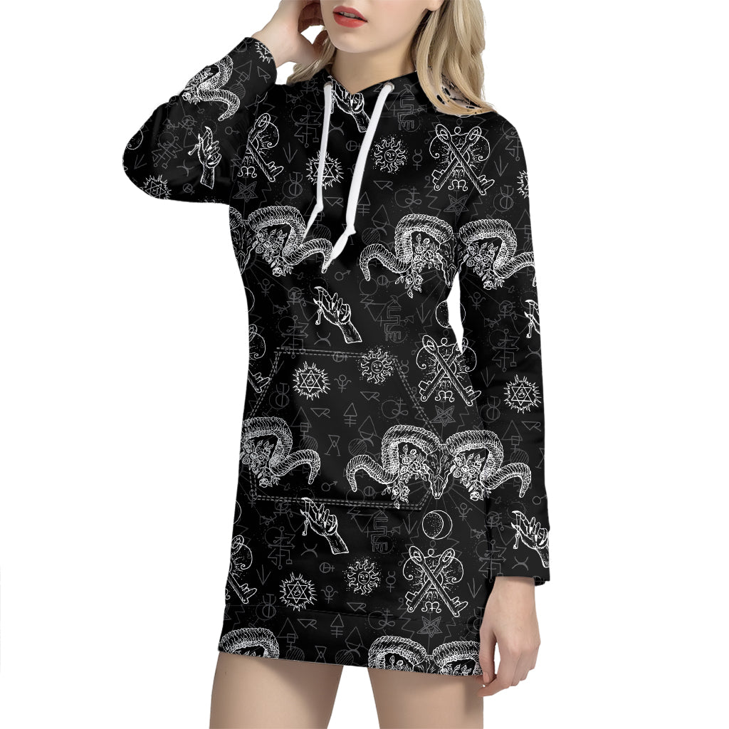 Black And White Wicca Gothic Print Hoodie Dress