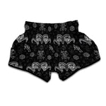 Black And White Wicca Gothic Print Muay Thai Boxing Shorts