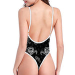 Black And White Wicca Gothic Print One Piece High Cut Swimsuit