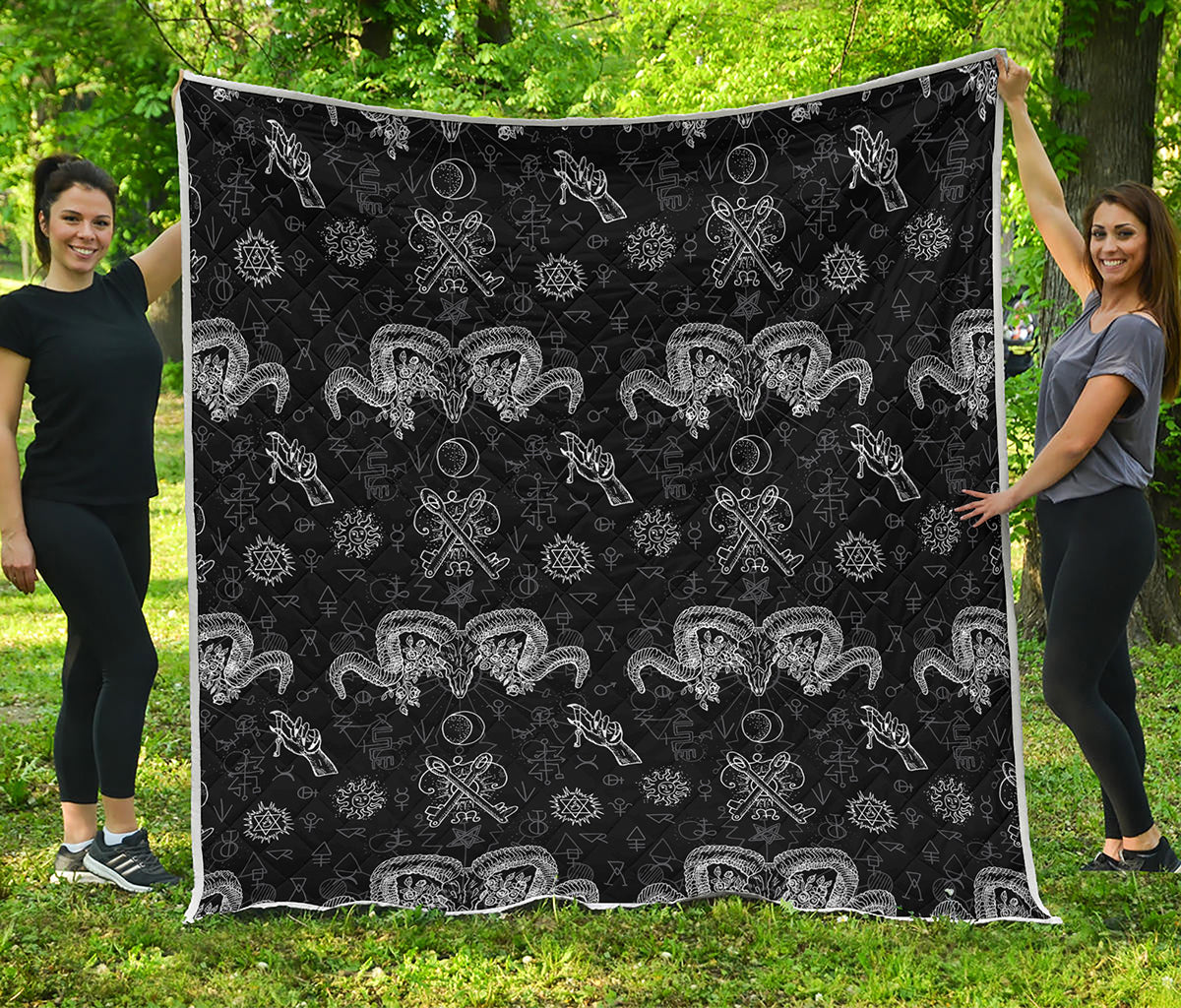 Black And White Wicca Gothic Print Quilt