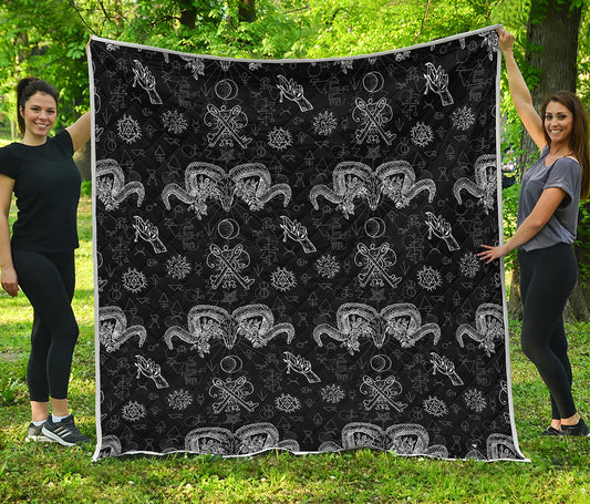Black And White Wicca Gothic Print Quilt