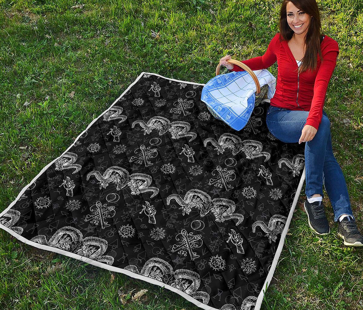 Black And White Wicca Gothic Print Quilt
