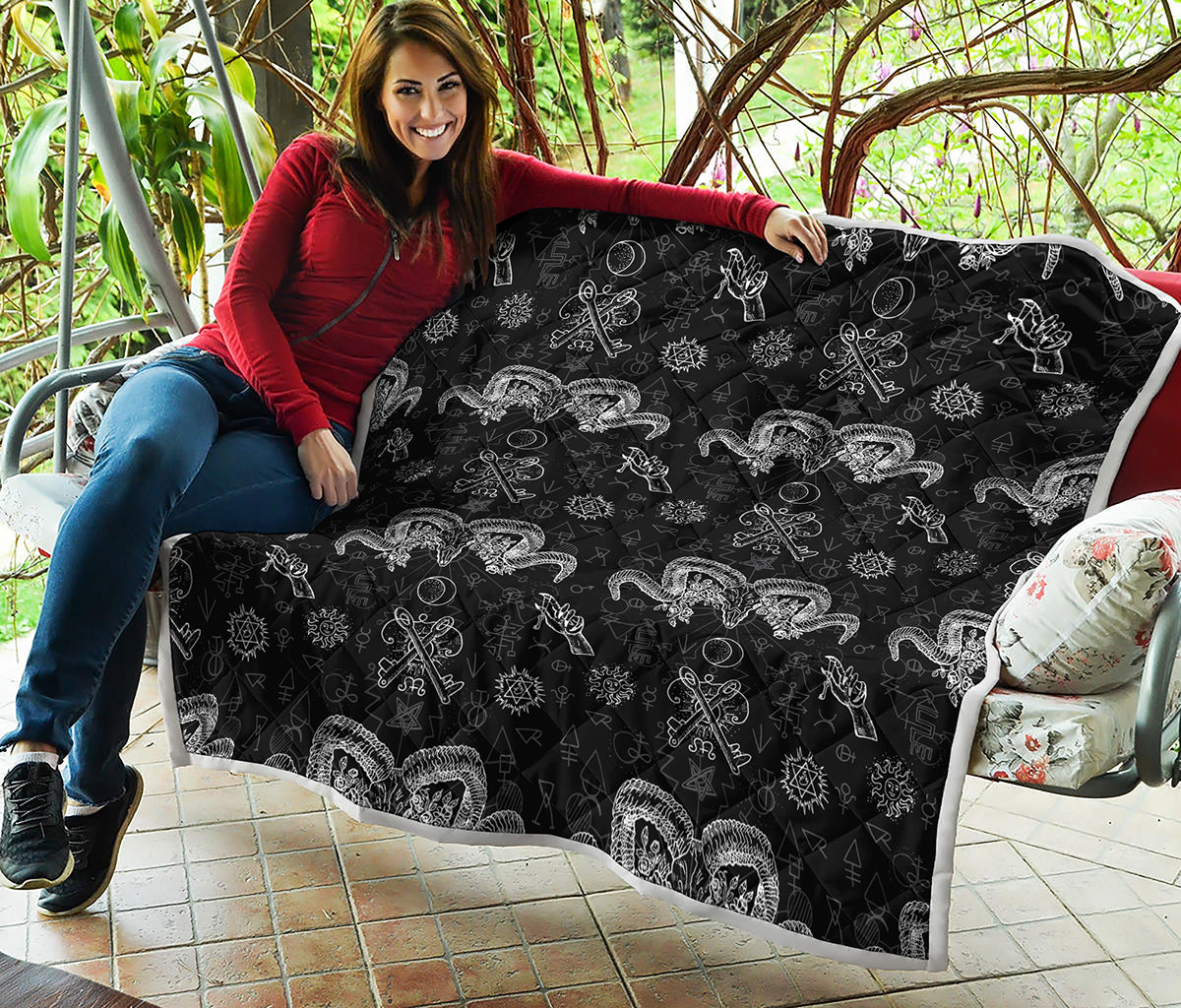 Black And White Wicca Gothic Print Quilt
