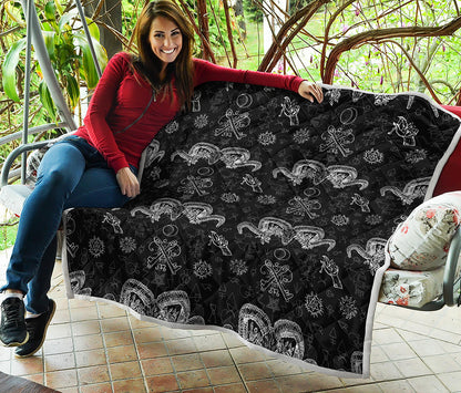 Black And White Wicca Gothic Print Quilt