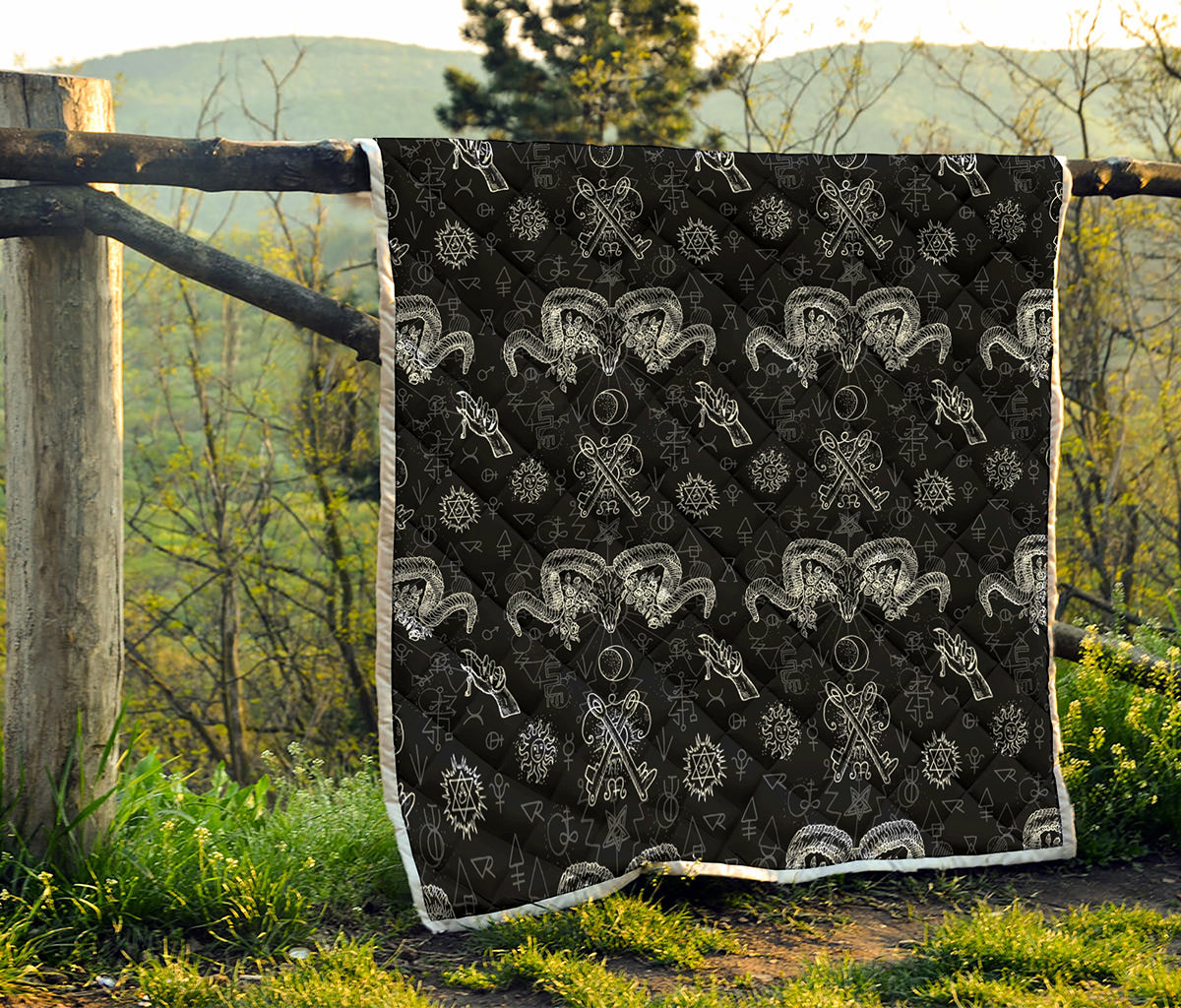 Black And White Wicca Gothic Print Quilt