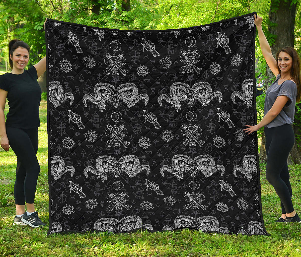 Black And White Wicca Gothic Print Quilt