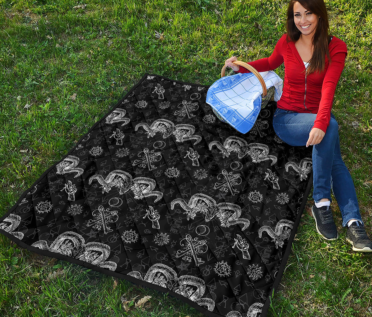 Black And White Wicca Gothic Print Quilt