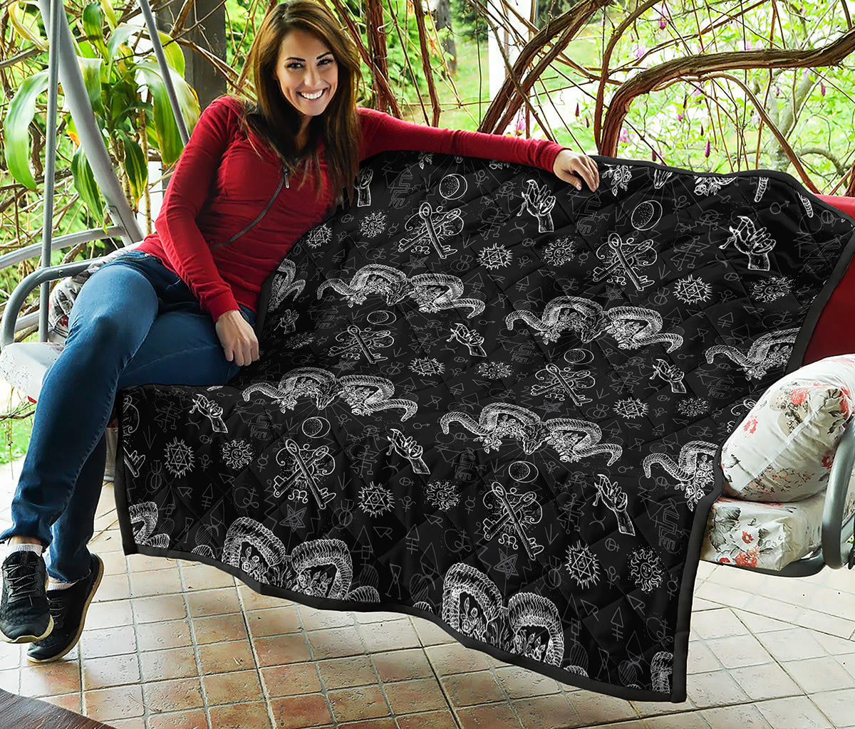 Black And White Wicca Gothic Print Quilt
