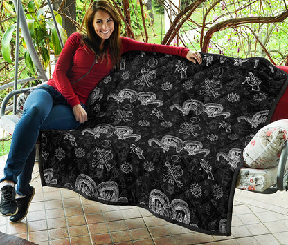 Black And White Wicca Gothic Print Quilt