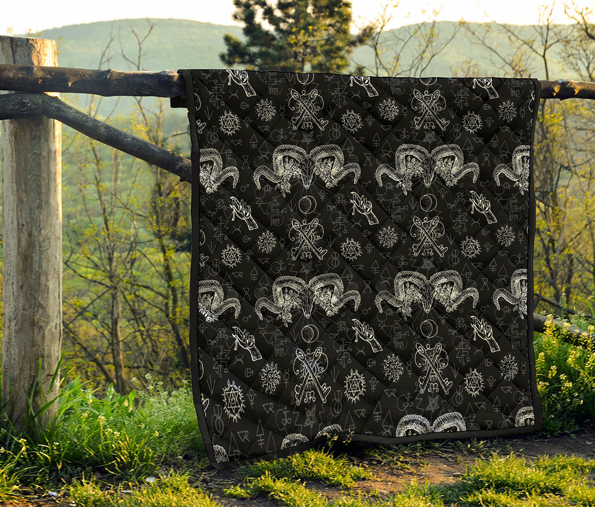 Black And White Wicca Gothic Print Quilt