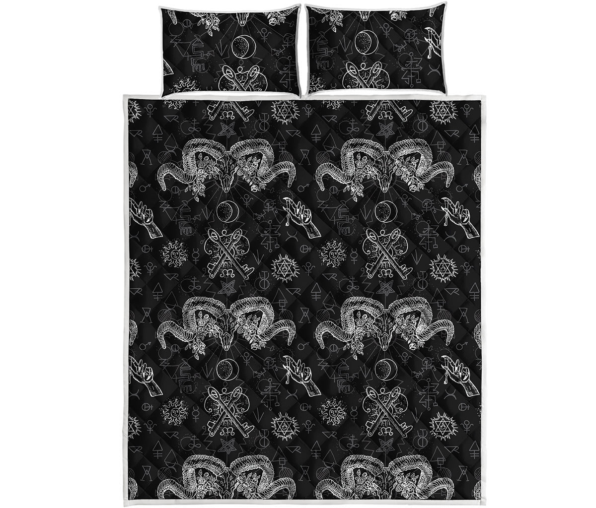 Black And White Wicca Gothic Print Quilt Bed Set