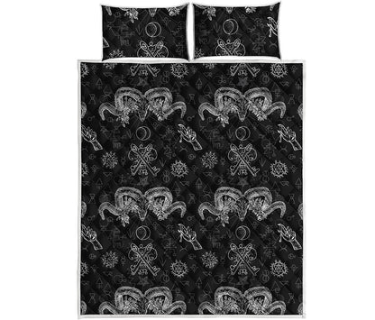 Black And White Wicca Gothic Print Quilt Bed Set