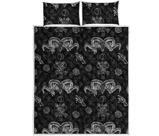 Black And White Wicca Gothic Print Quilt Bed Set