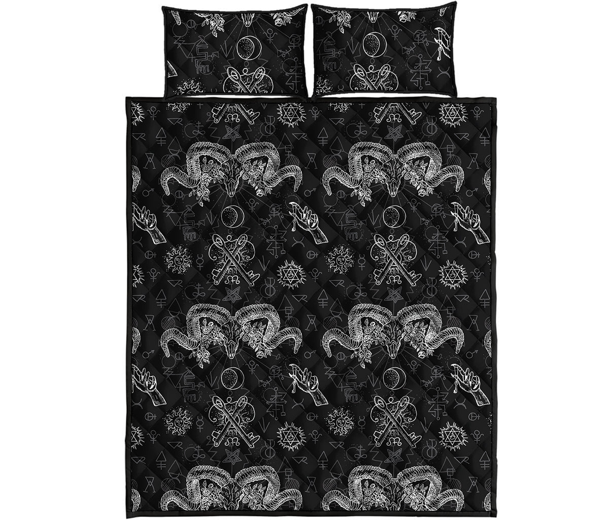 Black And White Wicca Gothic Print Quilt Bed Set