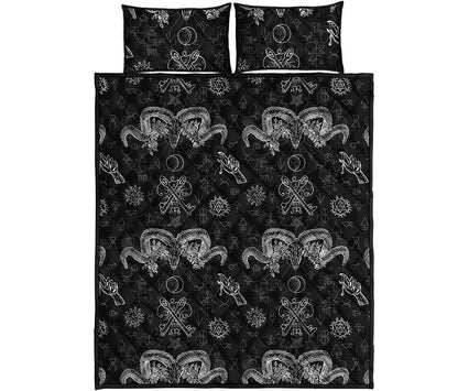 Black And White Wicca Gothic Print Quilt Bed Set