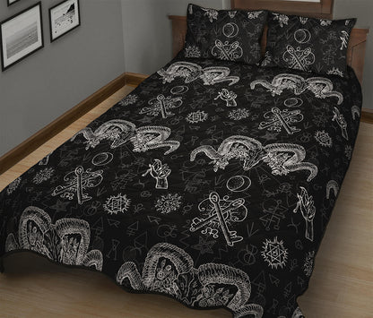 Black And White Wicca Gothic Print Quilt Bed Set