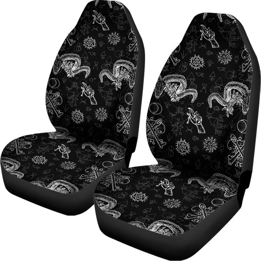 Black And White Wicca Gothic Print Universal Fit Car Seat Covers
