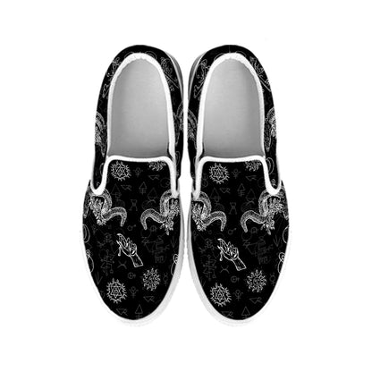 Black And White Wicca Gothic Print White Slip On Shoes