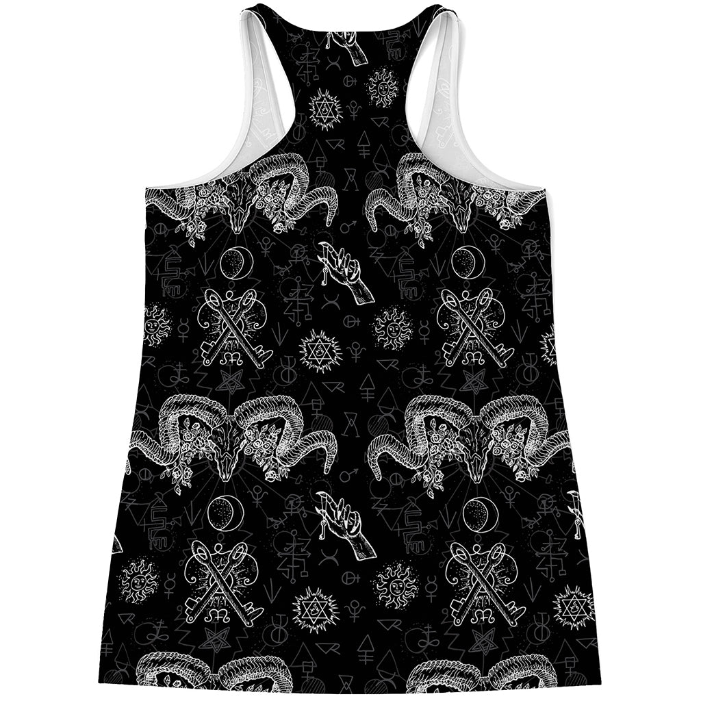 Black And White Wicca Gothic Print Women's Racerback Tank Top