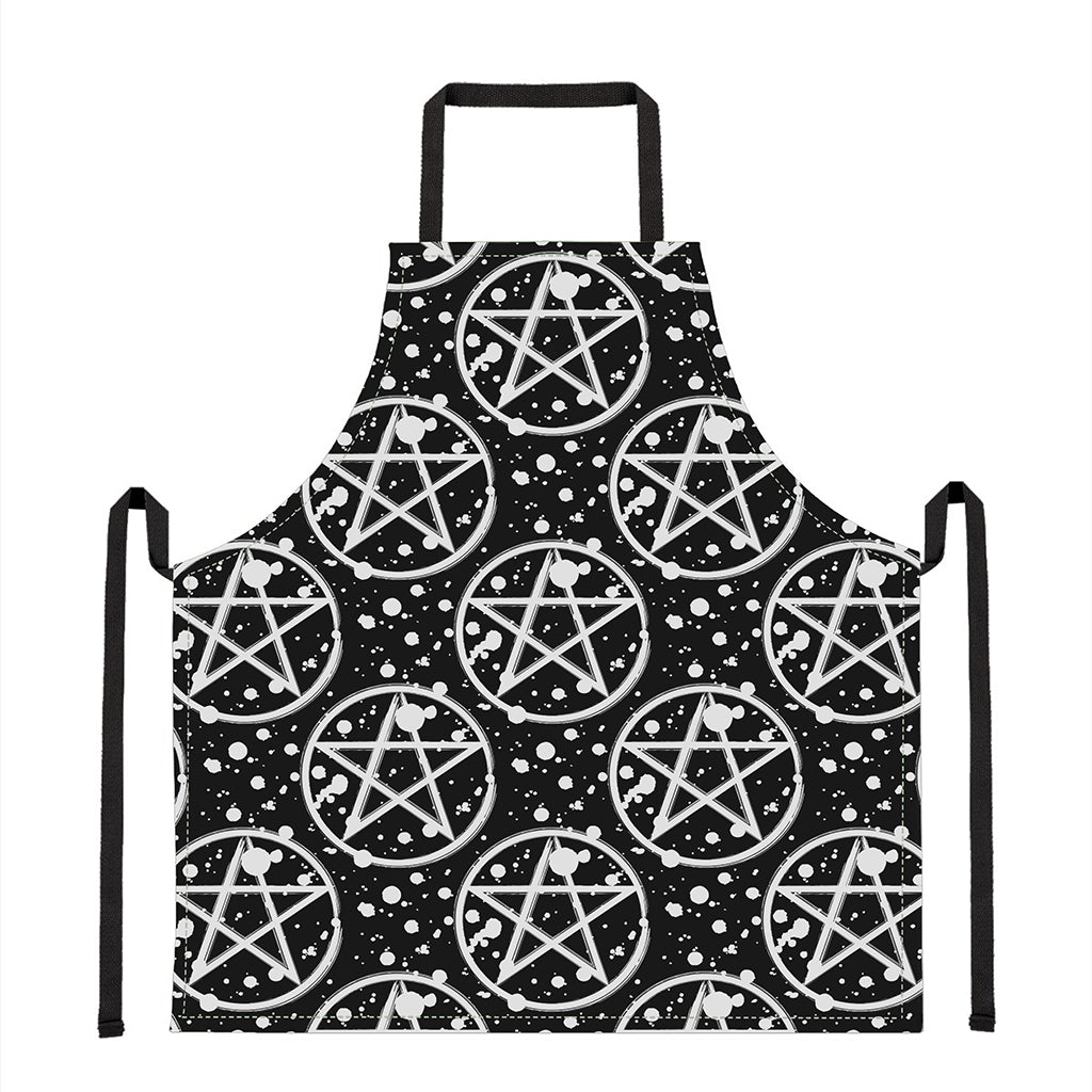 Black And White Wicca Pentagram Print Apron