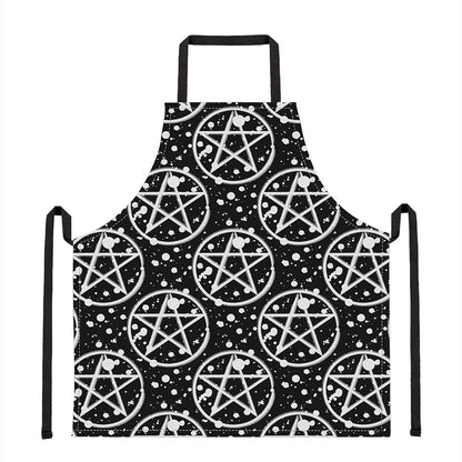 Black And White Wicca Pentagram Print Apron