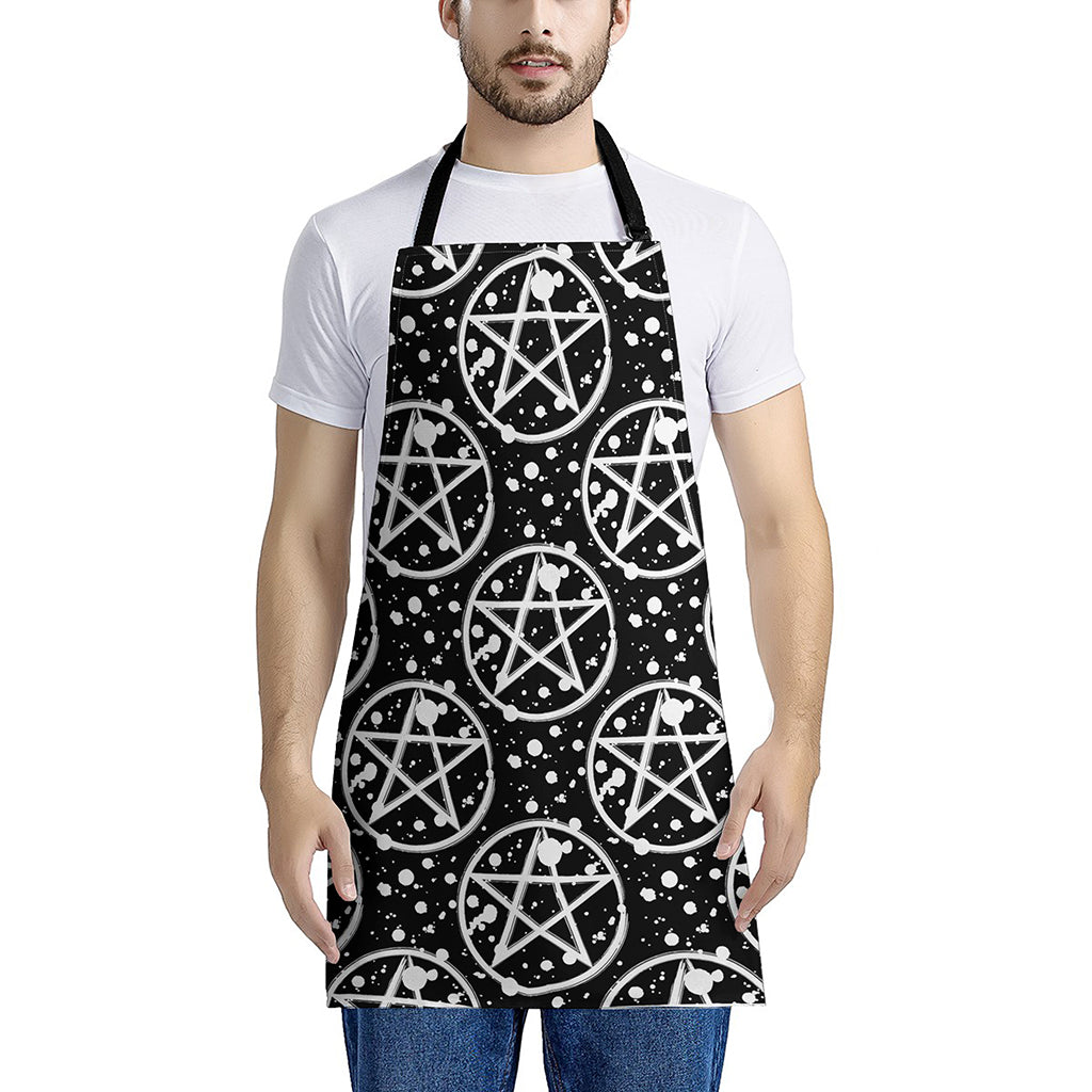 Black And White Wicca Pentagram Print Apron