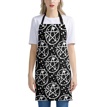 Black And White Wicca Pentagram Print Apron