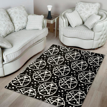 Black And White Wicca Pentagram Print Area Rug