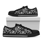 Black And White Wicca Pentagram Print Black Low Top Shoes