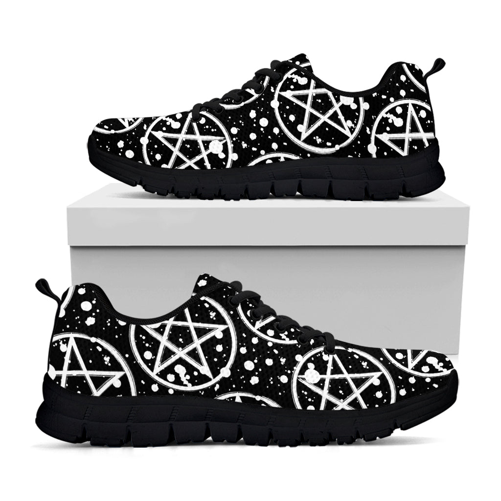 Black And White Wicca Pentagram Print Black Sneakers