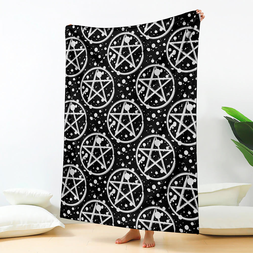 Black And White Wicca Pentagram Print Blanket
