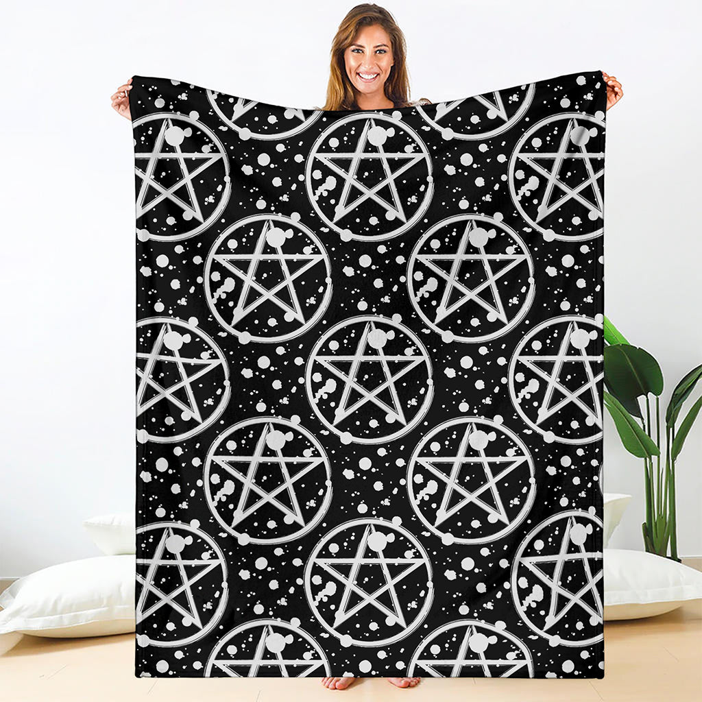 Black And White Wicca Pentagram Print Blanket