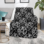 Black And White Wicca Pentagram Print Blanket