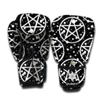 Black And White Wicca Pentagram Print Boxing Gloves