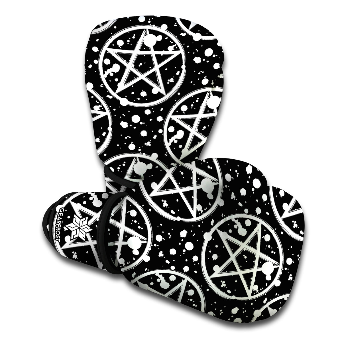 Black And White Wicca Pentagram Print Boxing Gloves