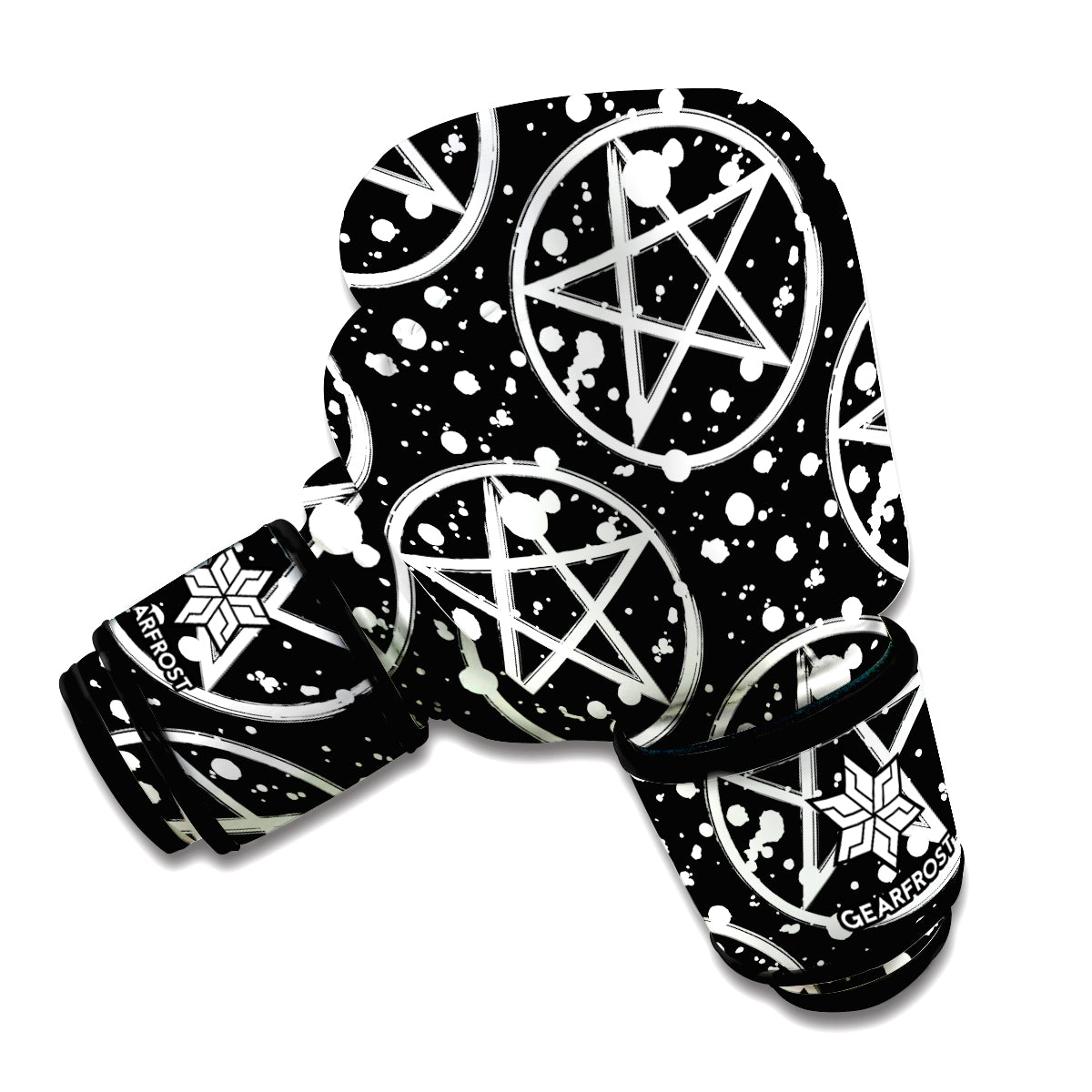 Black And White Wicca Pentagram Print Boxing Gloves