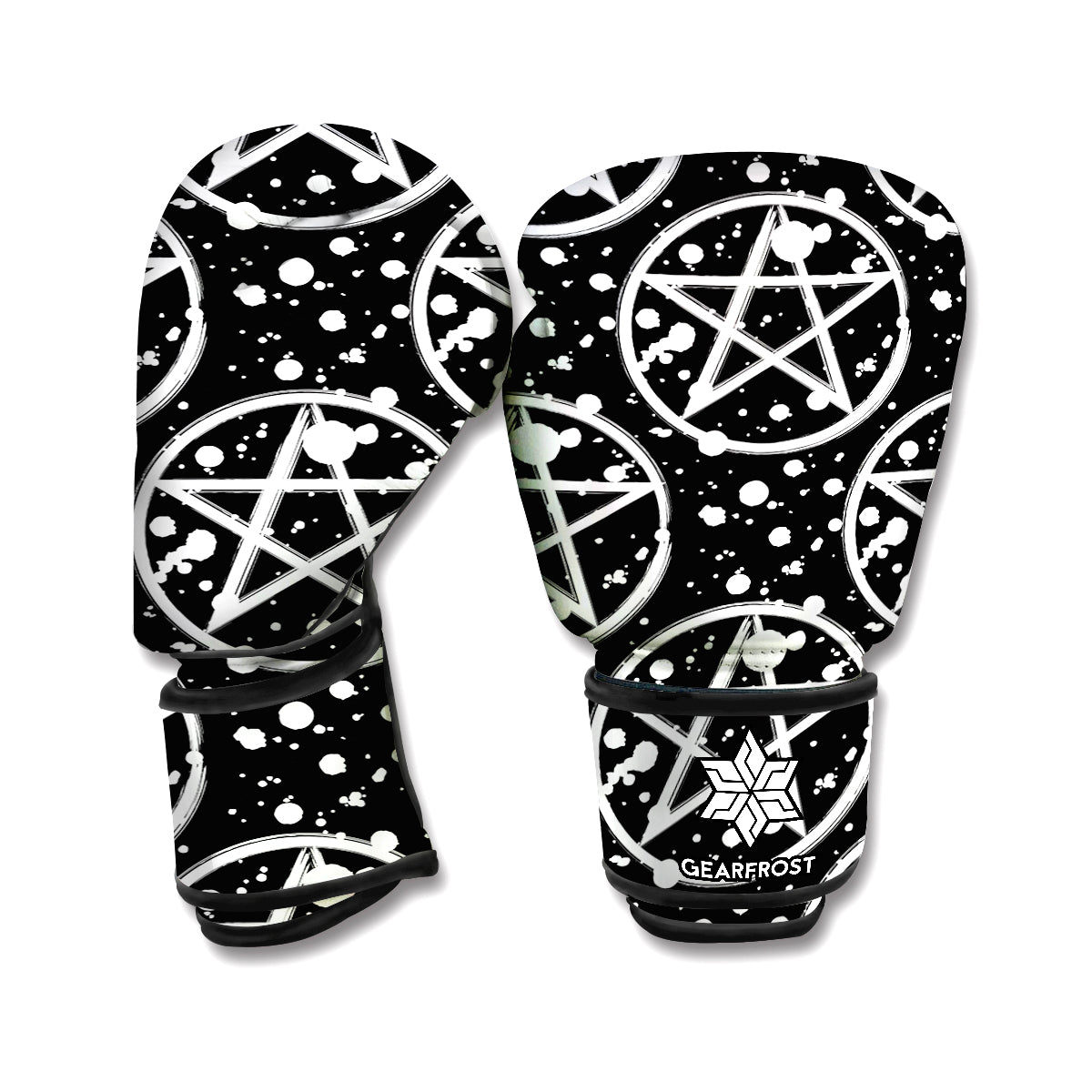 Black And White Wicca Pentagram Print Boxing Gloves