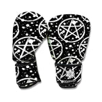 Black And White Wicca Pentagram Print Boxing Gloves