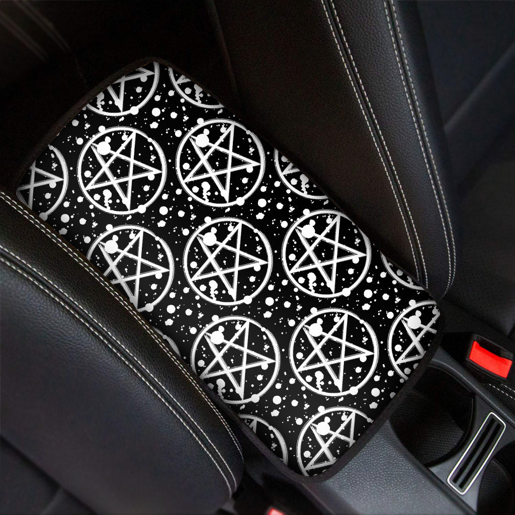 Black And White Wicca Pentagram Print Car Center Console Cover
