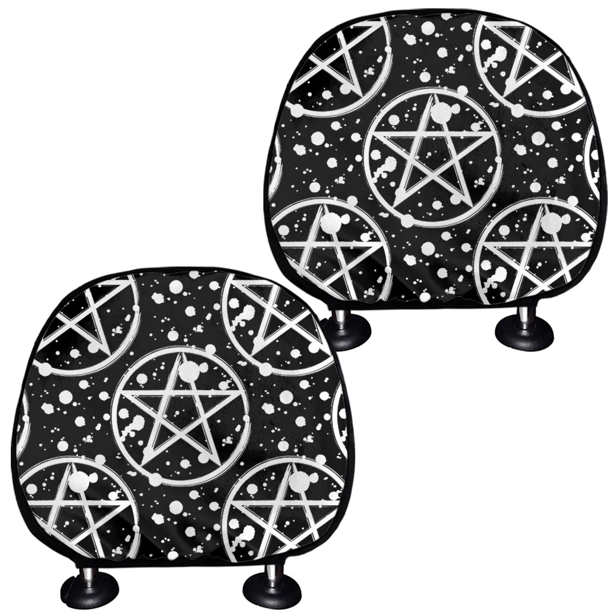 Black And White Wicca Pentagram Print Car Headrest Covers