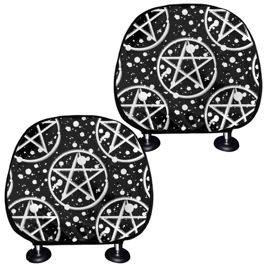 Black And White Wicca Pentagram Print Car Headrest Covers