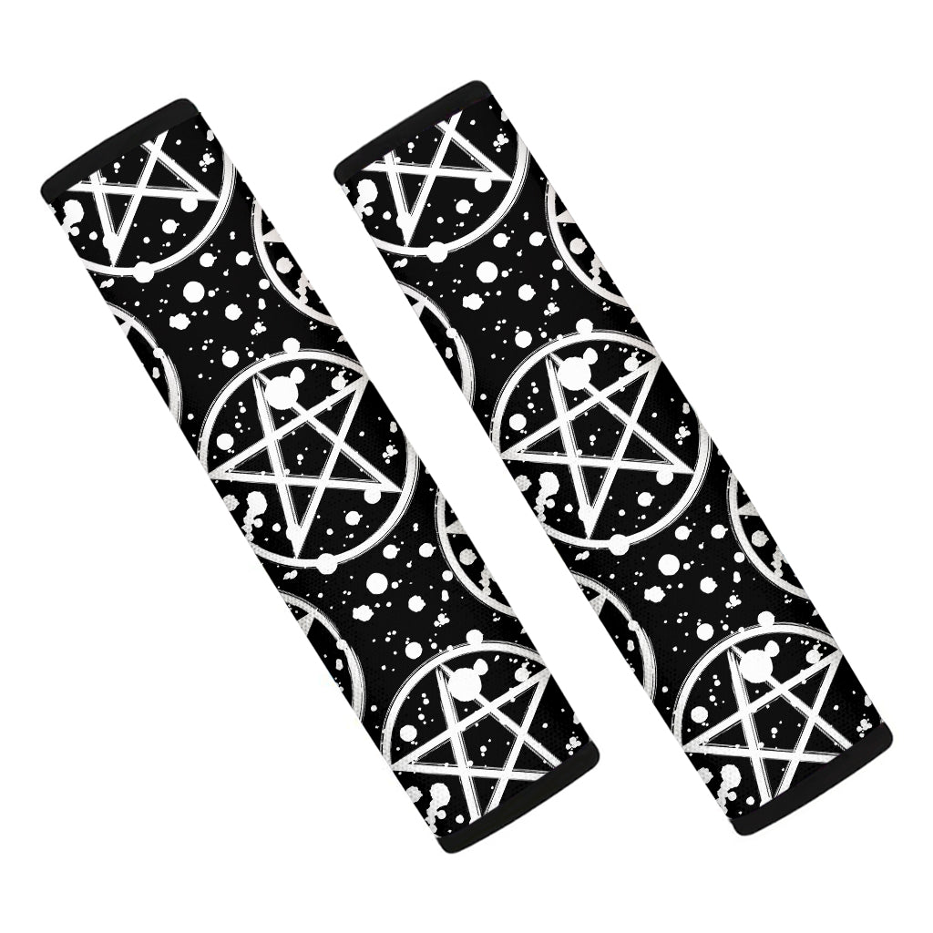 Black And White Wicca Pentagram Print Car Seat Belt Covers