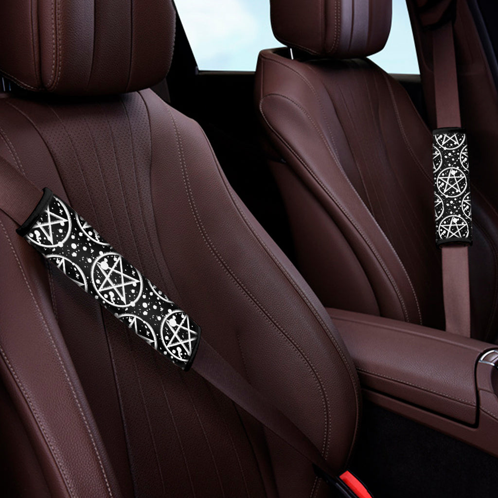 Black And White Wicca Pentagram Print Car Seat Belt Covers
